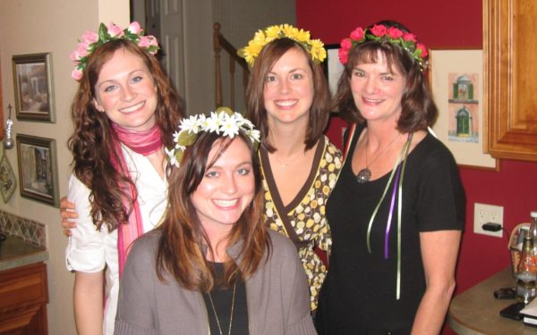 mom and three daughters with fairy maiden headbands