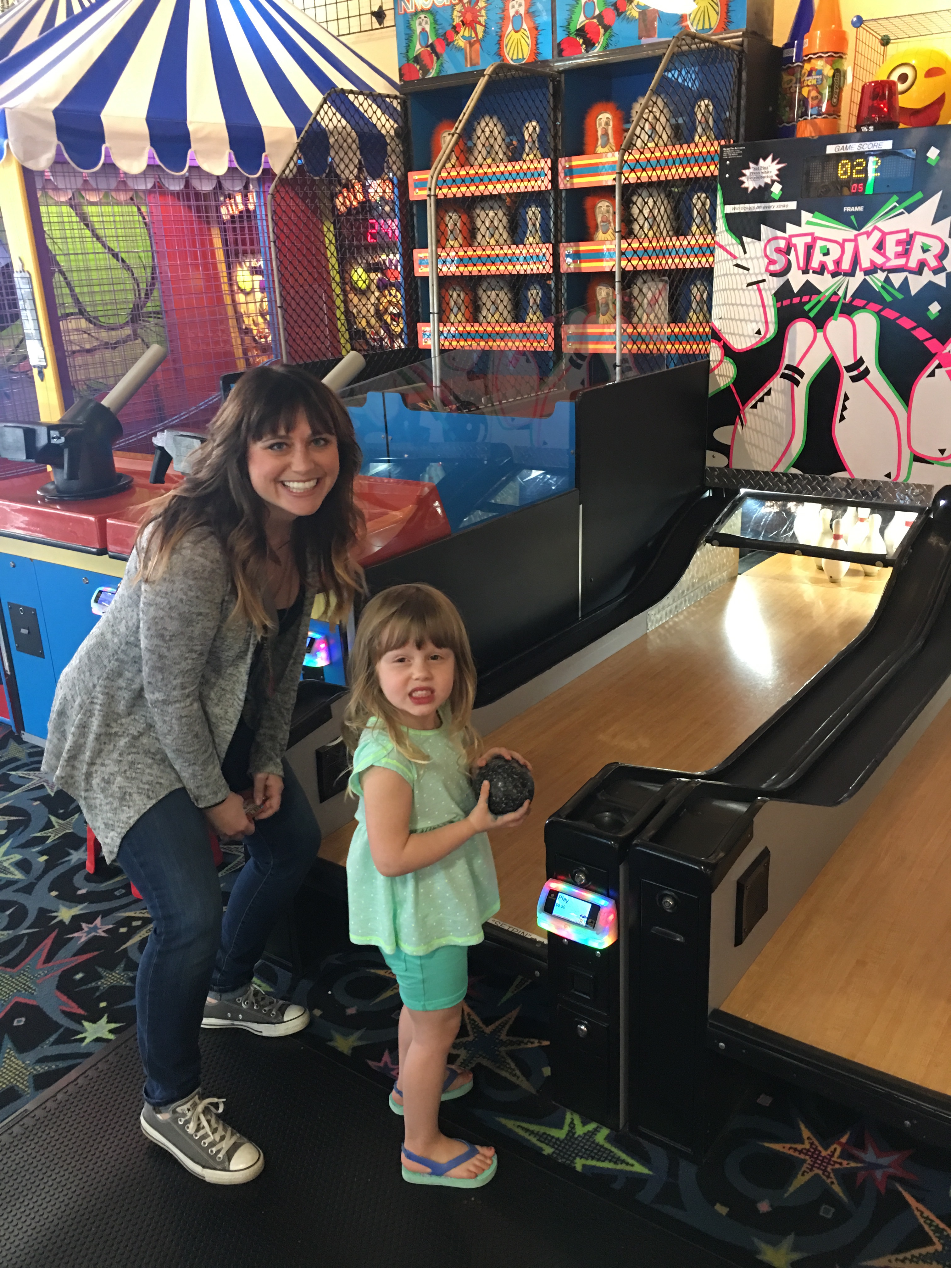 Aunt Jamie and Dylan playing at Funland